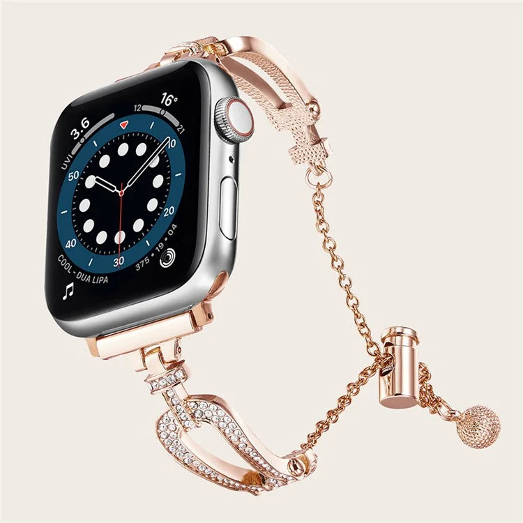 For Apple Watch Series 10 42mm / 9 8 7 41mm / SE (2023) SE (2022) SE 6 5 4 40mm / 3 2 1 38mm Rhinestone Decor Bracelet U-Shape Zinc Alloy Watch Strap