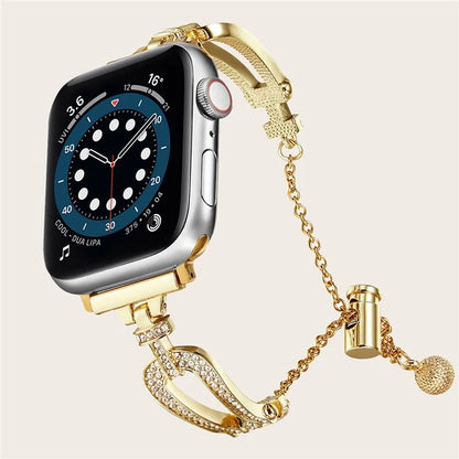 For Apple Watch Series 10 42mm / 9 8 7 41mm / SE (2023) SE (2022) SE 6 5 4 40mm / 3 2 1 38mm Rhinestone Decor Bracelet U-Shape Zinc Alloy Watch Strap
