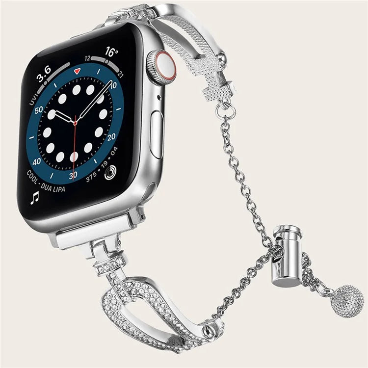 For Apple Watch Series 10 42mm / 9 8 7 41mm / SE (2023) SE (2022) SE 6 5 4 40mm / 3 2 1 38mm Rhinestone Decor Bracelet U-Shape Zinc Alloy Watch Strap