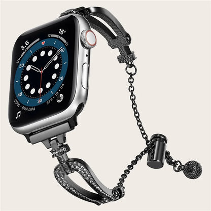 For Apple Watch Series 10 42mm / 9 8 7 41mm / SE (2023) SE (2022) SE 6 5 4 40mm / 3 2 1 38mm Rhinestone Decor Bracelet U-Shape Zinc Alloy Watch Strap