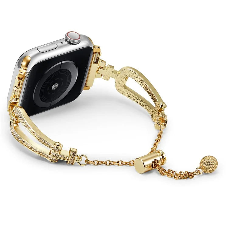 For Apple Watch 10 46mm / Ultra 2 / Ultra 49mm / 9 8 7 45mm / SE (2023) SE (2022) SE 6 5 4 44mm / 3 2 1 42mm Rhinestone U-Shape Zinc Alloy Watch Band