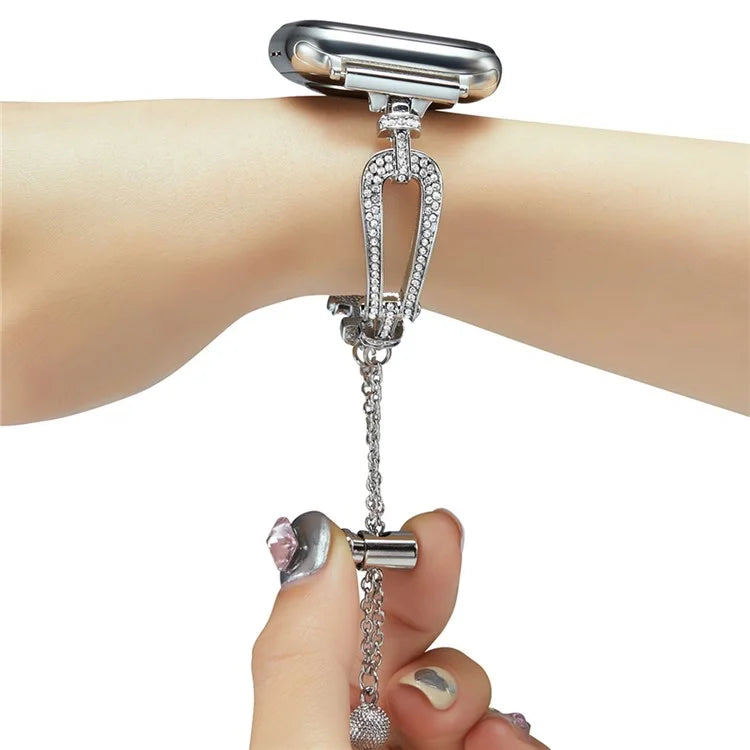 For Apple Watch 10 46mm / Ultra 2 / Ultra 49mm / 9 8 7 45mm / SE (2023) SE (2022) SE 6 5 4 44mm / 3 2 1 42mm Rhinestone U-Shape Zinc Alloy Watch Band