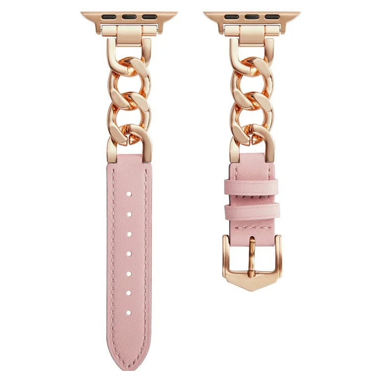 Watch Strap for Apple Watch Series 10 42mm / 9 8 7 41mm / SE (2023) SE (2022) SE 6 5 4 40mm / 3 2 1 38mm Zinc Alloy+Cowhide Wrist Band