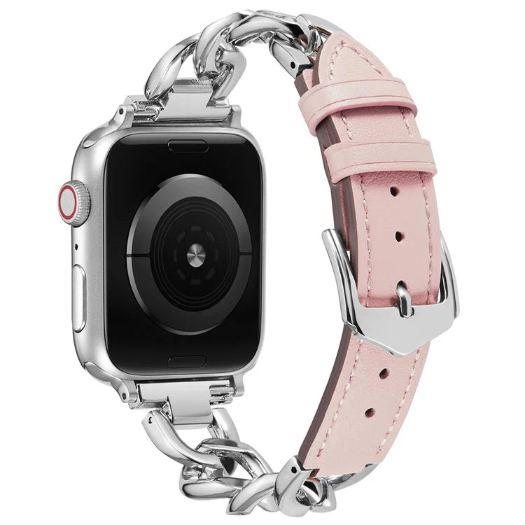 Watch Strap for Apple Watch Series 10 42mm / 9 8 7 41mm / SE (2023) SE (2022) SE 6 5 4 40mm / 3 2 1 38mm Zinc Alloy+Cowhide Wrist Band