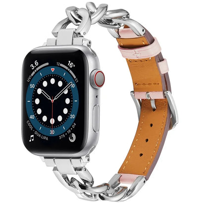 Watch Strap for Apple Watch Series 10 42mm / 9 8 7 41mm / SE (2023) SE (2022) SE 6 5 4 40mm / 3 2 1 38mm Zinc Alloy+Cowhide Wrist Band