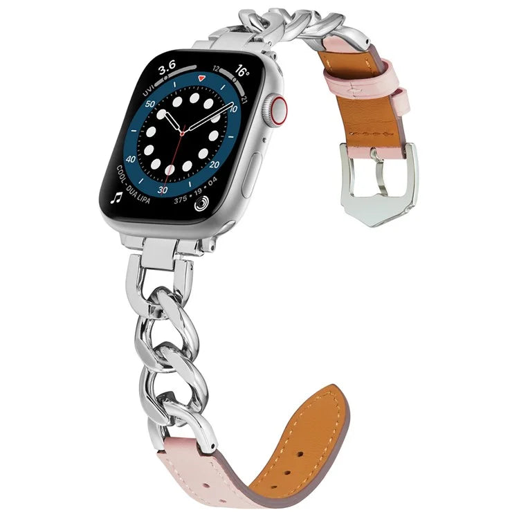 Watch Strap for Apple Watch Series 10 42mm / 9 8 7 41mm / SE (2023) SE (2022) SE 6 5 4 40mm / 3 2 1 38mm Zinc Alloy+Cowhide Wrist Band
