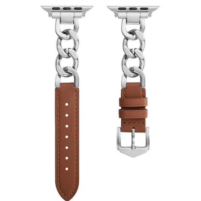 Watch Strap for Apple Watch Series 10 42mm / 9 8 7 41mm / SE (2023) SE (2022) SE 6 5 4 40mm / 3 2 1 38mm Zinc Alloy+Cowhide Wrist Band
