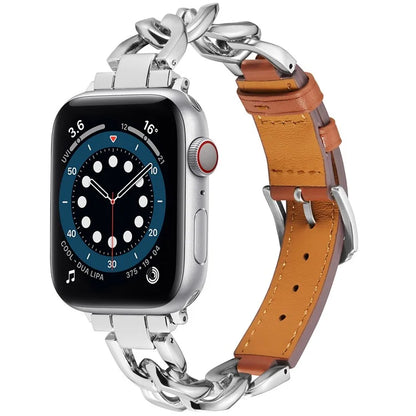 Watch Strap for Apple Watch Series 10 42mm / 9 8 7 41mm / SE (2023) SE (2022) SE 6 5 4 40mm / 3 2 1 38mm Zinc Alloy+Cowhide Wrist Band