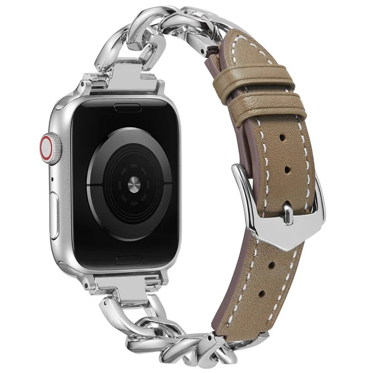 Watch Strap for Apple Watch Series 10 42mm / 9 8 7 41mm / SE (2023) SE (2022) SE 6 5 4 40mm / 3 2 1 38mm Zinc Alloy+Cowhide Wrist Band