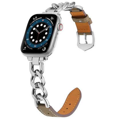 Watch Strap for Apple Watch Series 10 42mm / 9 8 7 41mm / SE (2023) SE (2022) SE 6 5 4 40mm / 3 2 1 38mm Zinc Alloy+Cowhide Wrist Band