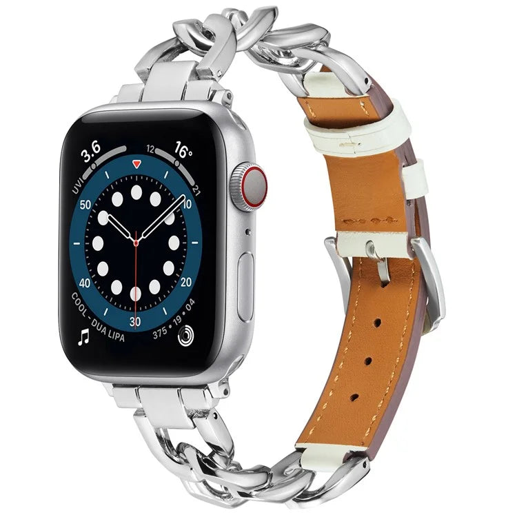 Watch Strap for Apple Watch Series 10 42mm / 9 8 7 41mm / SE (2023) SE (2022) SE 6 5 4 40mm / 3 2 1 38mm Zinc Alloy+Cowhide Wrist Band