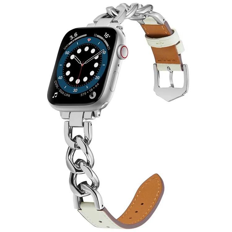 Watch Strap for Apple Watch Series 10 42mm / 9 8 7 41mm / SE (2023) SE (2022) SE 6 5 4 40mm / 3 2 1 38mm Zinc Alloy+Cowhide Wrist Band