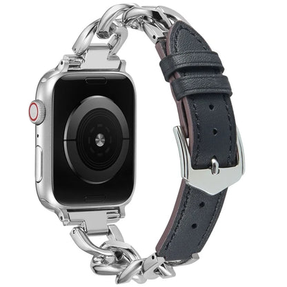 Watch Strap for Apple Watch Series 10 42mm / 9 8 7 41mm / SE (2023) SE (2022) SE 6 5 4 40mm / 3 2 1 38mm Zinc Alloy+Cowhide Wrist Band