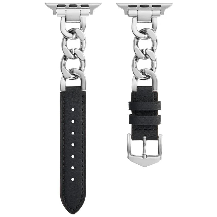 Watch Strap for Apple Watch Series 10 42mm / 9 8 7 41mm / SE (2023) SE (2022) SE 6 5 4 40mm / 3 2 1 38mm Zinc Alloy+Cowhide Wrist Band