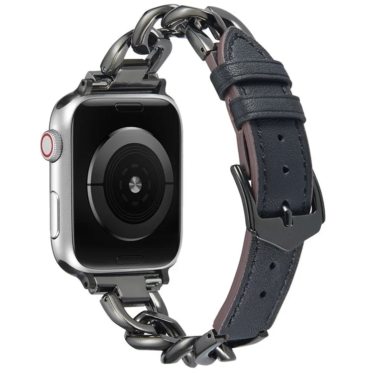 Watch Strap for Apple Watch Series 10 42mm / 9 8 7 41mm / SE (2023) SE (2022) SE 6 5 4 40mm / 3 2 1 38mm Zinc Alloy+Cowhide Wrist Band