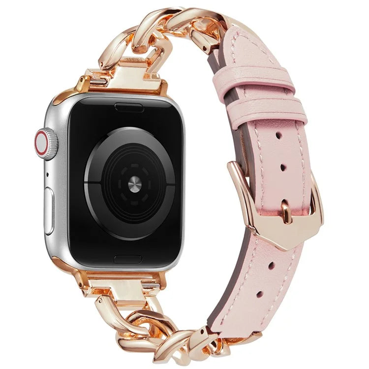 For Apple Watch 10 46mm / Ultra 2 / Ultra 49mm / 9 8 7 45mm / SE (2023) SE (2022) SE 6 5 4 44mm / 3 2 1 42mm Zinc Alloy+Cowhide Watch Strap