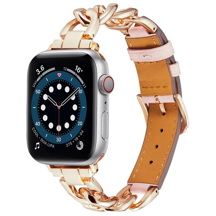 For Apple Watch 10 46mm / Ultra 2 / Ultra 49mm / 9 8 7 45mm / SE (2023) SE (2022) SE 6 5 4 44mm / 3 2 1 42mm Zinc Alloy+Cowhide Watch Strap