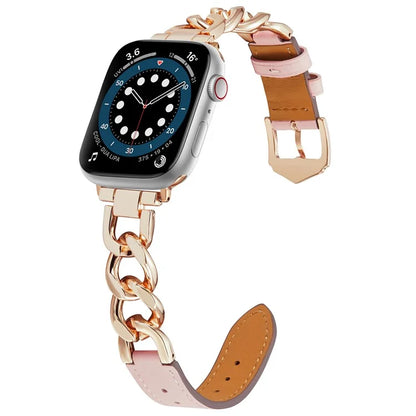 For Apple Watch 10 46mm / Ultra 2 / Ultra 49mm / 9 8 7 45mm / SE (2023) SE (2022) SE 6 5 4 44mm / 3 2 1 42mm Zinc Alloy+Cowhide Watch Strap