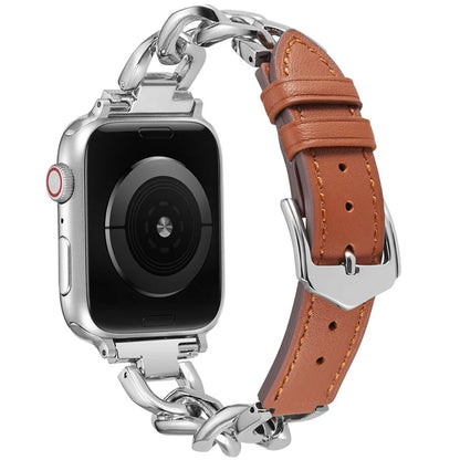 For Apple Watch 10 46mm / Ultra 2 / Ultra 49mm / 9 8 7 45mm / SE (2023) SE (2022) SE 6 5 4 44mm / 3 2 1 42mm Zinc Alloy+Cowhide Watch Strap