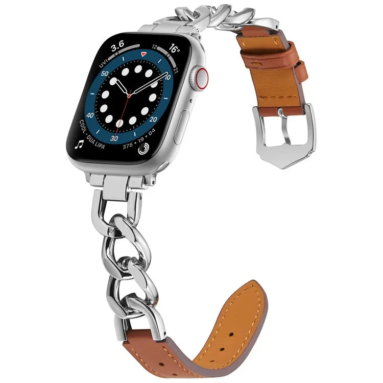 For Apple Watch 10 46mm / Ultra 2 / Ultra 49mm / 9 8 7 45mm / SE (2023) SE (2022) SE 6 5 4 44mm / 3 2 1 42mm Zinc Alloy+Cowhide Watch Strap