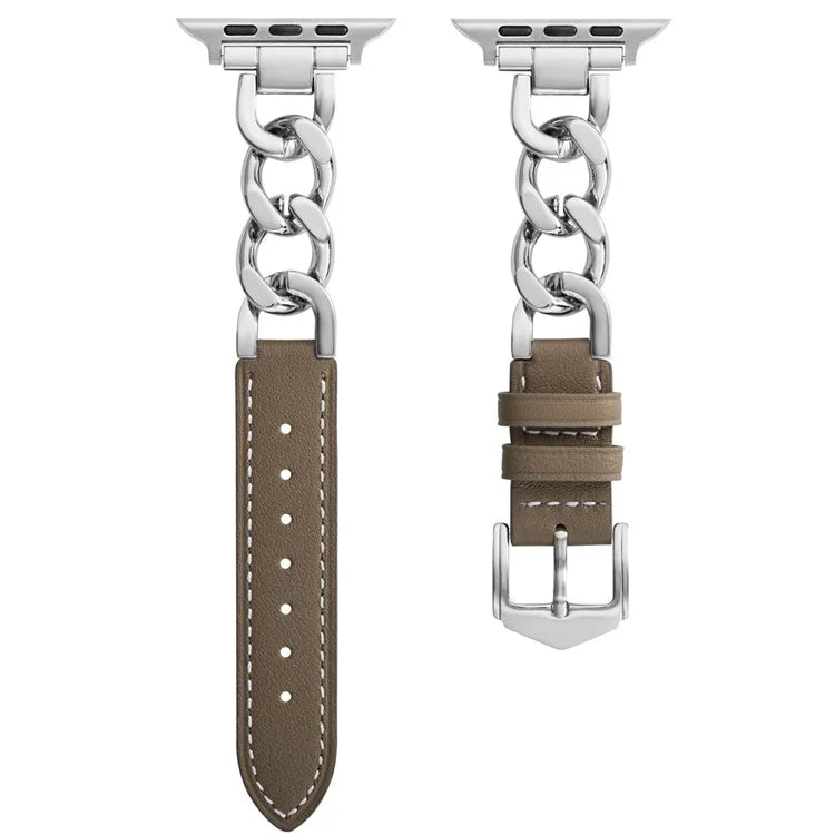For Apple Watch 10 46mm / Ultra 2 / Ultra 49mm / 9 8 7 45mm / SE (2023) SE (2022) SE 6 5 4 44mm / 3 2 1 42mm Zinc Alloy+Cowhide Watch Strap