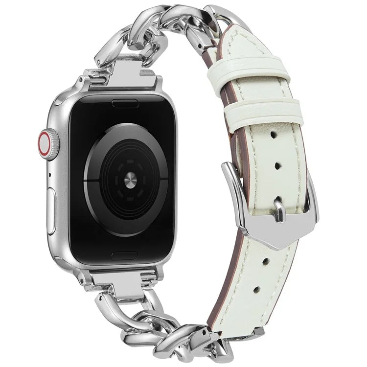 For Apple Watch 10 46mm / Ultra 2 / Ultra 49mm / 9 8 7 45mm / SE (2023) SE (2022) SE 6 5 4 44mm / 3 2 1 42mm Zinc Alloy+Cowhide Watch Strap