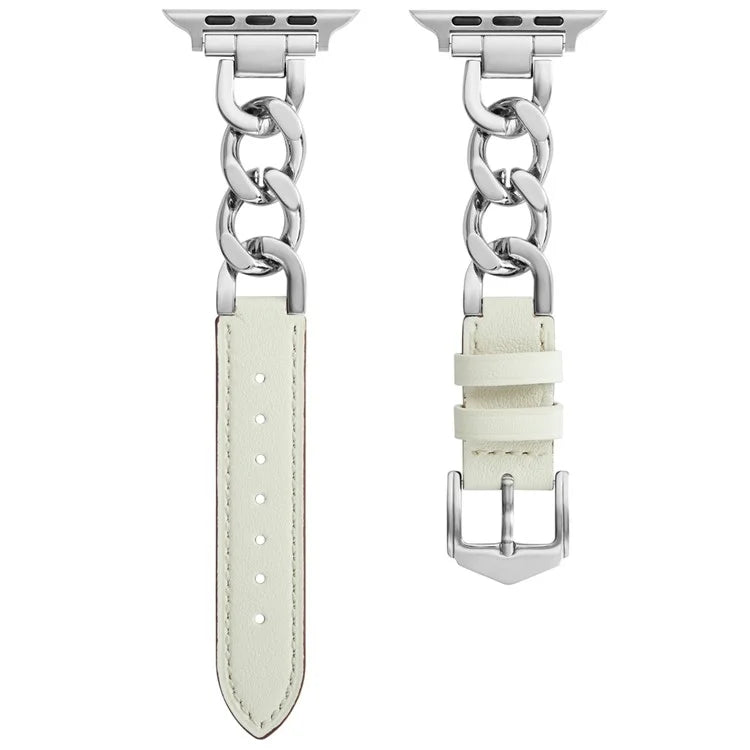 For Apple Watch 10 46mm / Ultra 2 / Ultra 49mm / 9 8 7 45mm / SE (2023) SE (2022) SE 6 5 4 44mm / 3 2 1 42mm Zinc Alloy+Cowhide Watch Strap