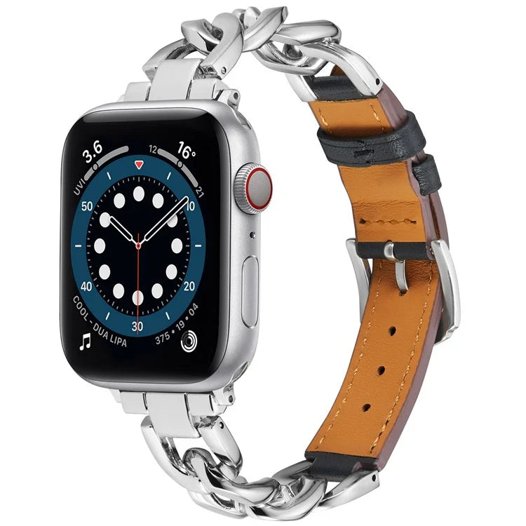 For Apple Watch 10 46mm / Ultra 2 / Ultra 49mm / 9 8 7 45mm / SE (2023) SE (2022) SE 6 5 4 44mm / 3 2 1 42mm Zinc Alloy+Cowhide Watch Strap