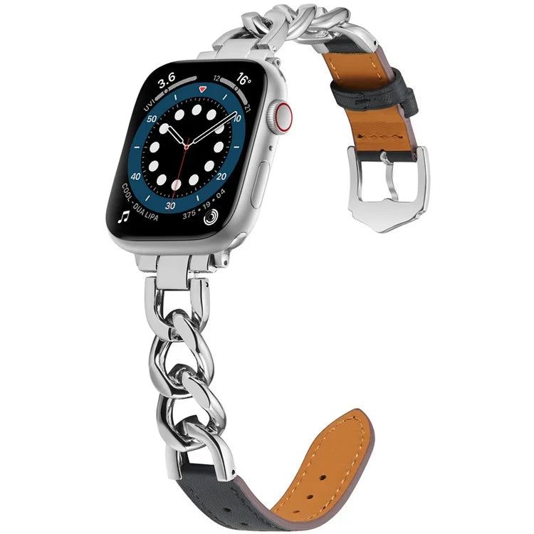 For Apple Watch 10 46mm / Ultra 2 / Ultra 49mm / 9 8 7 45mm / SE (2023) SE (2022) SE 6 5 4 44mm / 3 2 1 42mm Zinc Alloy+Cowhide Watch Strap