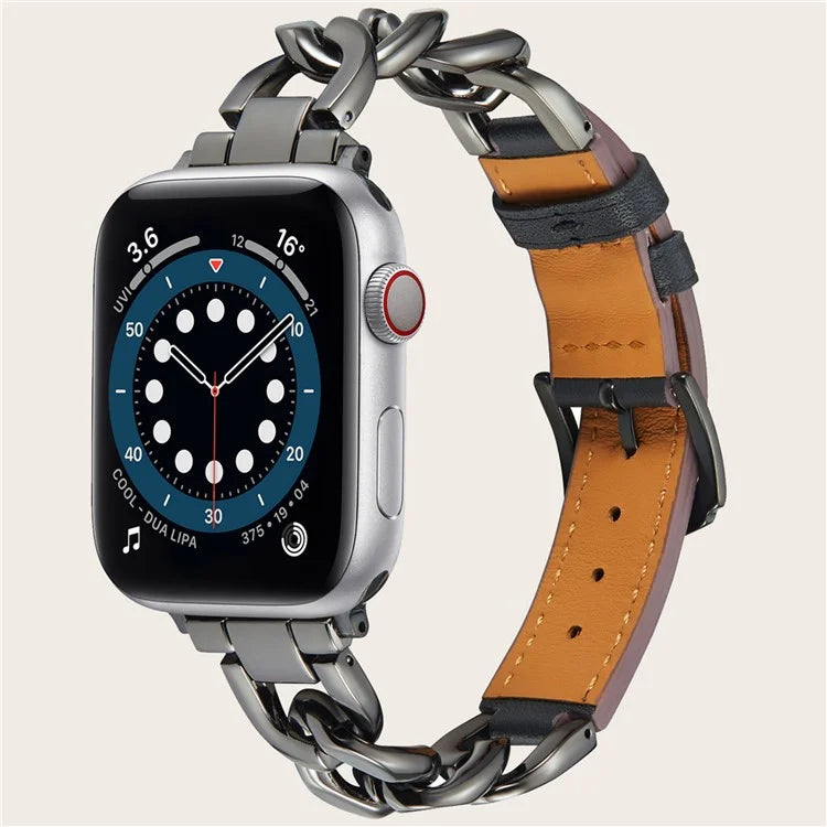 For Apple Watch 10 46mm / Ultra 2 / Ultra 49mm / 9 8 7 45mm / SE (2023) SE (2022) SE 6 5 4 44mm / 3 2 1 42mm Zinc Alloy+Cowhide Watch Strap