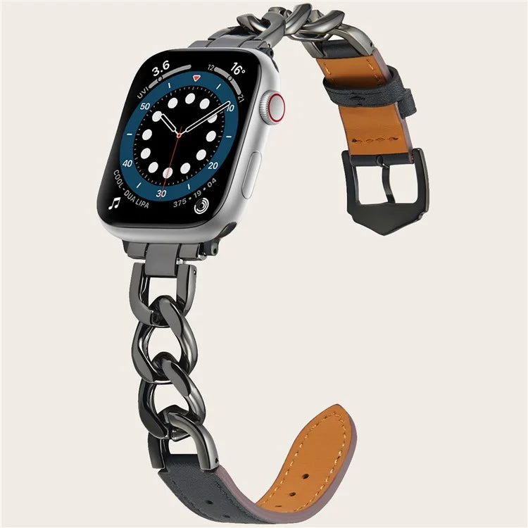 For Apple Watch 10 46mm / Ultra 2 / Ultra 49mm / 9 8 7 45mm / SE (2023) SE (2022) SE 6 5 4 44mm / 3 2 1 42mm Zinc Alloy+Cowhide Watch Strap