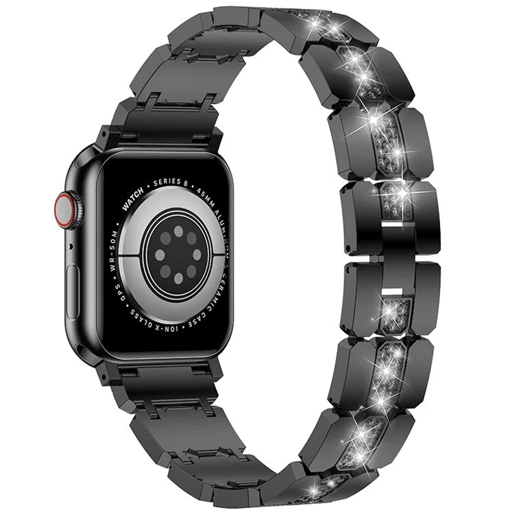 For Apple Watch Series 10 42mm / 9 8 7 41mm / SE (2023) SE (2022) SE 6 5 4 40mm / 3 2 1 38mm Stylish Rhinestones Decor Zinc Alloy Watch Band