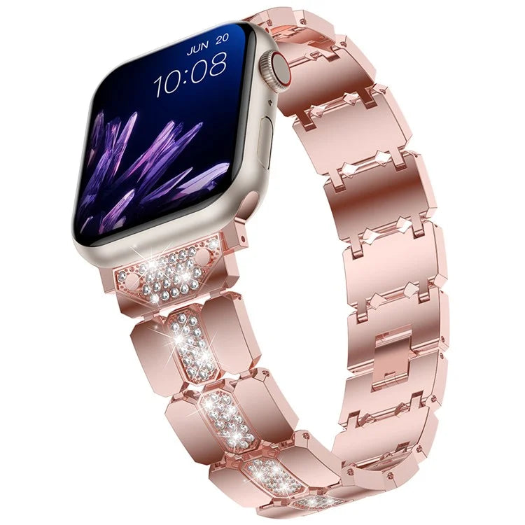 For Apple Watch Series 10 42mm / 9 8 7 41mm / SE (2023) SE (2022) SE 6 5 4 40mm / 3 2 1 38mm Stylish Rhinestones Decor Zinc Alloy Watch Band