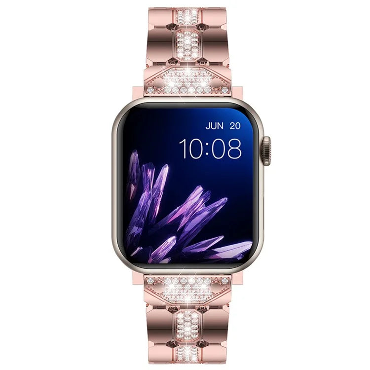 For Apple Watch Series 10 42mm / 9 8 7 41mm / SE (2023) SE (2022) SE 6 5 4 40mm / 3 2 1 38mm Stylish Rhinestones Decor Zinc Alloy Watch Band