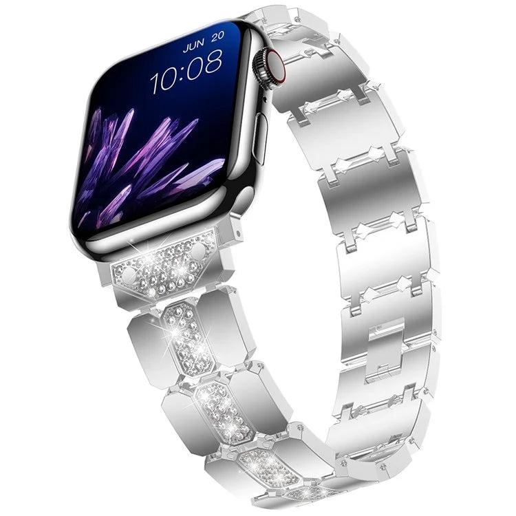 For Apple Watch Series 10 42mm / 9 8 7 41mm / SE (2023) SE (2022) SE 6 5 4 40mm / 3 2 1 38mm Stylish Rhinestones Decor Zinc Alloy Watch Band