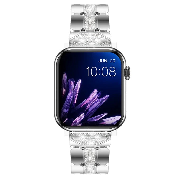 For Apple Watch Series 10 42mm / 9 8 7 41mm / SE (2023) SE (2022) SE 6 5 4 40mm / 3 2 1 38mm Stylish Rhinestones Decor Zinc Alloy Watch Band
