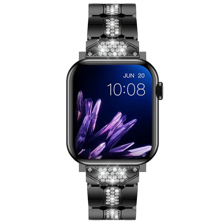 Zinc Alloy Band for Apple Watch 10 46mm / Ultra 2 / Ultra 49mm / 9 8 7 45mm / SE (2023) SE (2022) SE 6 5 4 44mm / 3 2 1 42mm Rhinestones Decor Strap