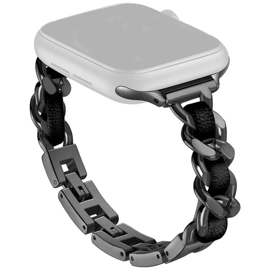For Apple Watch Series 10 42mm / 9 8 7 41mm / SE (2023) SE (2022) SE 6 5 4 40mm / 3 2 1 38mm Watch Strap Zinc Alloy+Leather Wrist Band