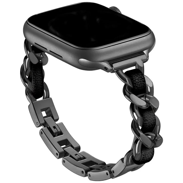 For Apple Watch Series 10 42mm / 9 8 7 41mm / SE (2023) SE (2022) SE 6 5 4 40mm / 3 2 1 38mm Watch Strap Zinc Alloy+Leather Wrist Band