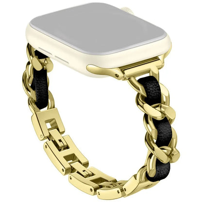 For Apple Watch Series 10 42mm / 9 8 7 41mm / SE (2023) SE (2022) SE 6 5 4 40mm / 3 2 1 38mm Watch Strap Zinc Alloy+Leather Wrist Band
