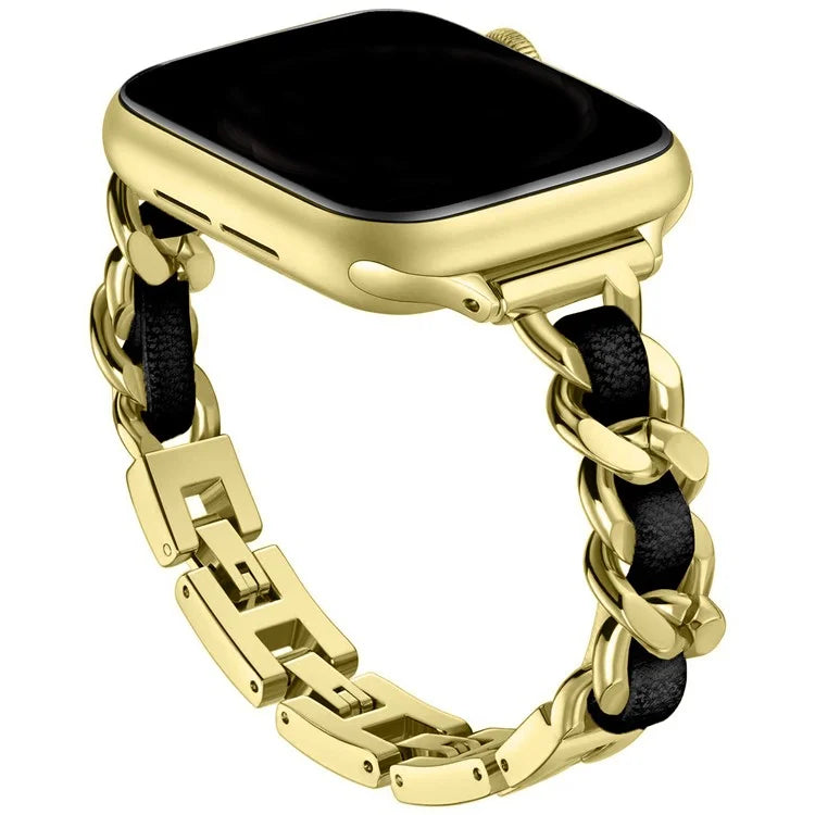 For Apple Watch Series 10 42mm / 9 8 7 41mm / SE (2023) SE (2022) SE 6 5 4 40mm / 3 2 1 38mm Watch Strap Zinc Alloy+Leather Wrist Band