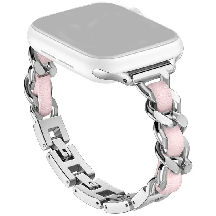 For Apple Watch Series 10 42mm / 9 8 7 41mm / SE (2023) SE (2022) SE 6 5 4 40mm / 3 2 1 38mm Watch Strap Zinc Alloy+Leather Wrist Band
