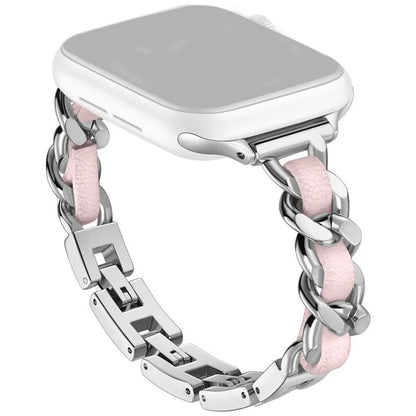 For Apple Watch Series 10 42mm / 9 8 7 41mm / SE (2023) SE (2022) SE 6 5 4 40mm / 3 2 1 38mm Watch Strap Zinc Alloy+Leather Wrist Band