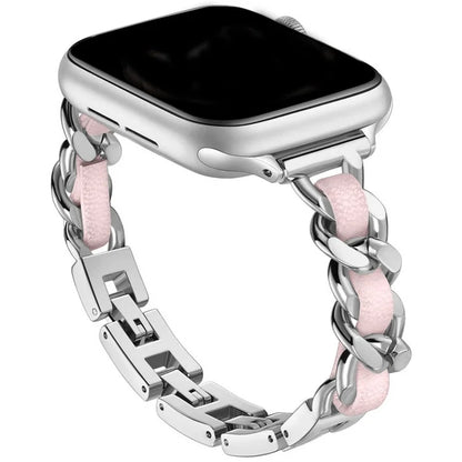 For Apple Watch Series 10 42mm / 9 8 7 41mm / SE (2023) SE (2022) SE 6 5 4 40mm / 3 2 1 38mm Watch Strap Zinc Alloy+Leather Wrist Band