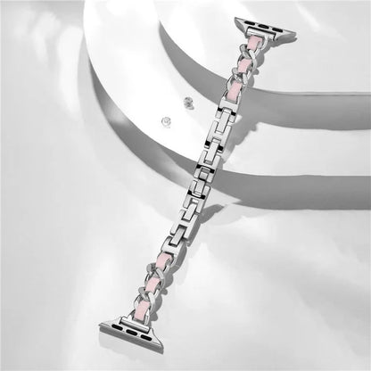 For Apple Watch Series 10 42mm / 9 8 7 41mm / SE (2023) SE (2022) SE 6 5 4 40mm / 3 2 1 38mm Watch Strap Zinc Alloy+Leather Wrist Band