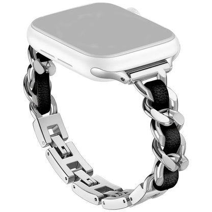 For Apple Watch Series 10 42mm / 9 8 7 41mm / SE (2023) SE (2022) SE 6 5 4 40mm / 3 2 1 38mm Watch Strap Zinc Alloy+Leather Wrist Band