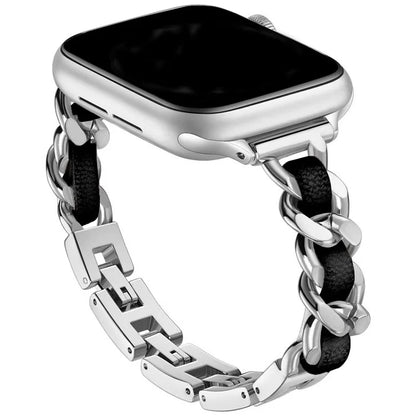 For Apple Watch Series 10 42mm / 9 8 7 41mm / SE (2023) SE (2022) SE 6 5 4 40mm / 3 2 1 38mm Watch Strap Zinc Alloy+Leather Wrist Band