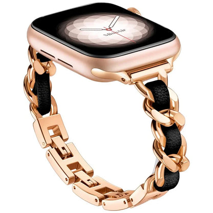 For Apple Watch Series 10 42mm / 9 8 7 41mm / SE (2023) SE (2022) SE 6 5 4 40mm / 3 2 1 38mm Watch Strap Zinc Alloy+Leather Wrist Band