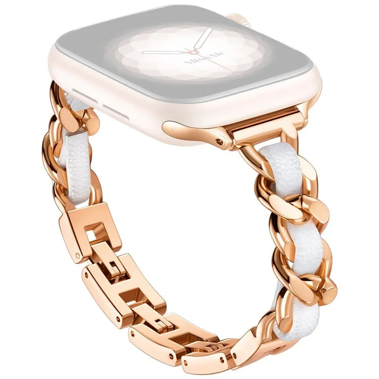 For Apple Watch Series 10 42mm / 9 8 7 41mm / SE (2023) SE (2022) SE 6 5 4 40mm / 3 2 1 38mm Watch Strap Zinc Alloy+Leather Wrist Band