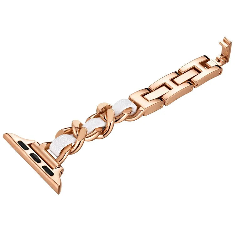 For Apple Watch Series 10 42mm / 9 8 7 41mm / SE (2023) SE (2022) SE 6 5 4 40mm / 3 2 1 38mm Watch Strap Zinc Alloy+Leather Wrist Band